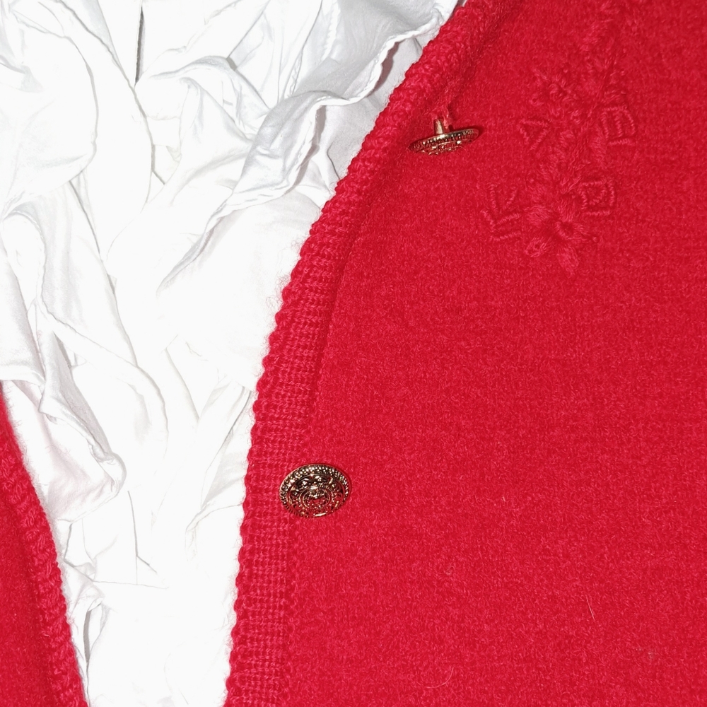 Pendleton Virgin Wool Red /Gld Button Cardigan Vt… - image 4